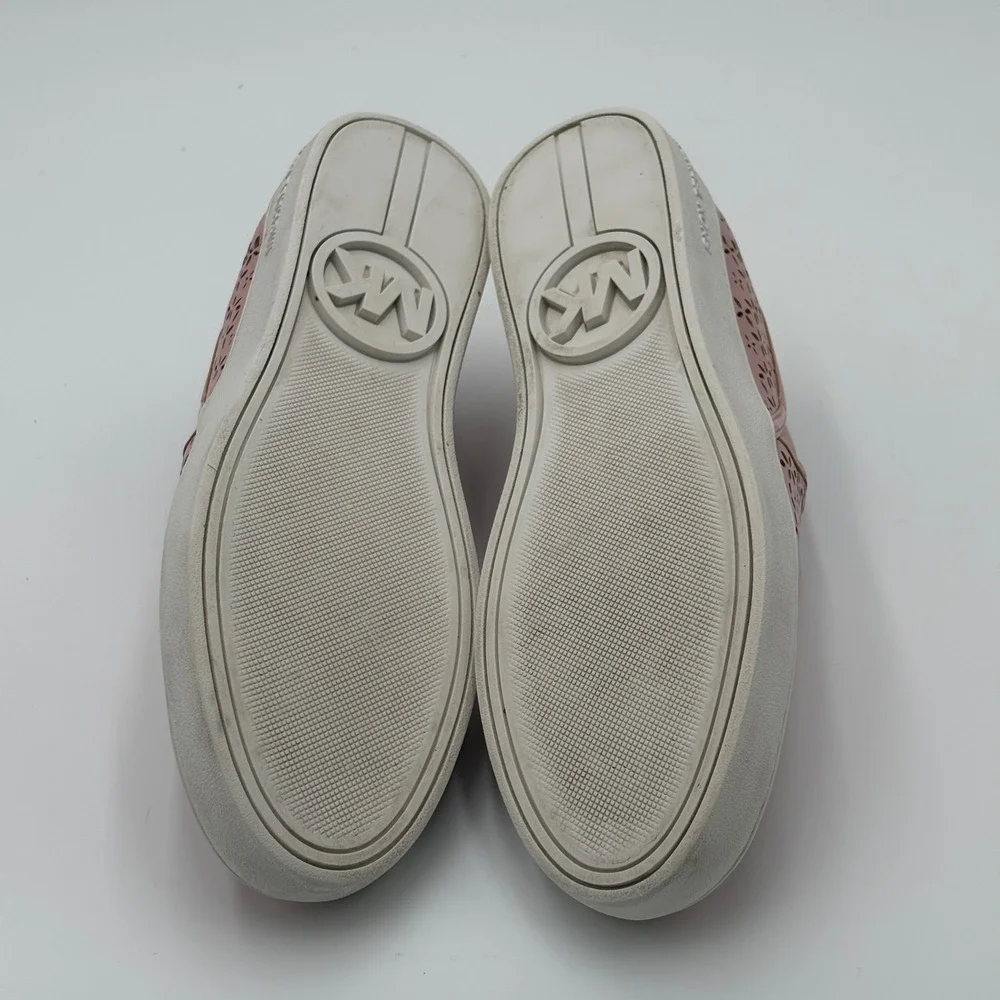 Michael Kors Womens Ophelia Slip On Sneakers Size 9.5 Pink Leather Gold Accent